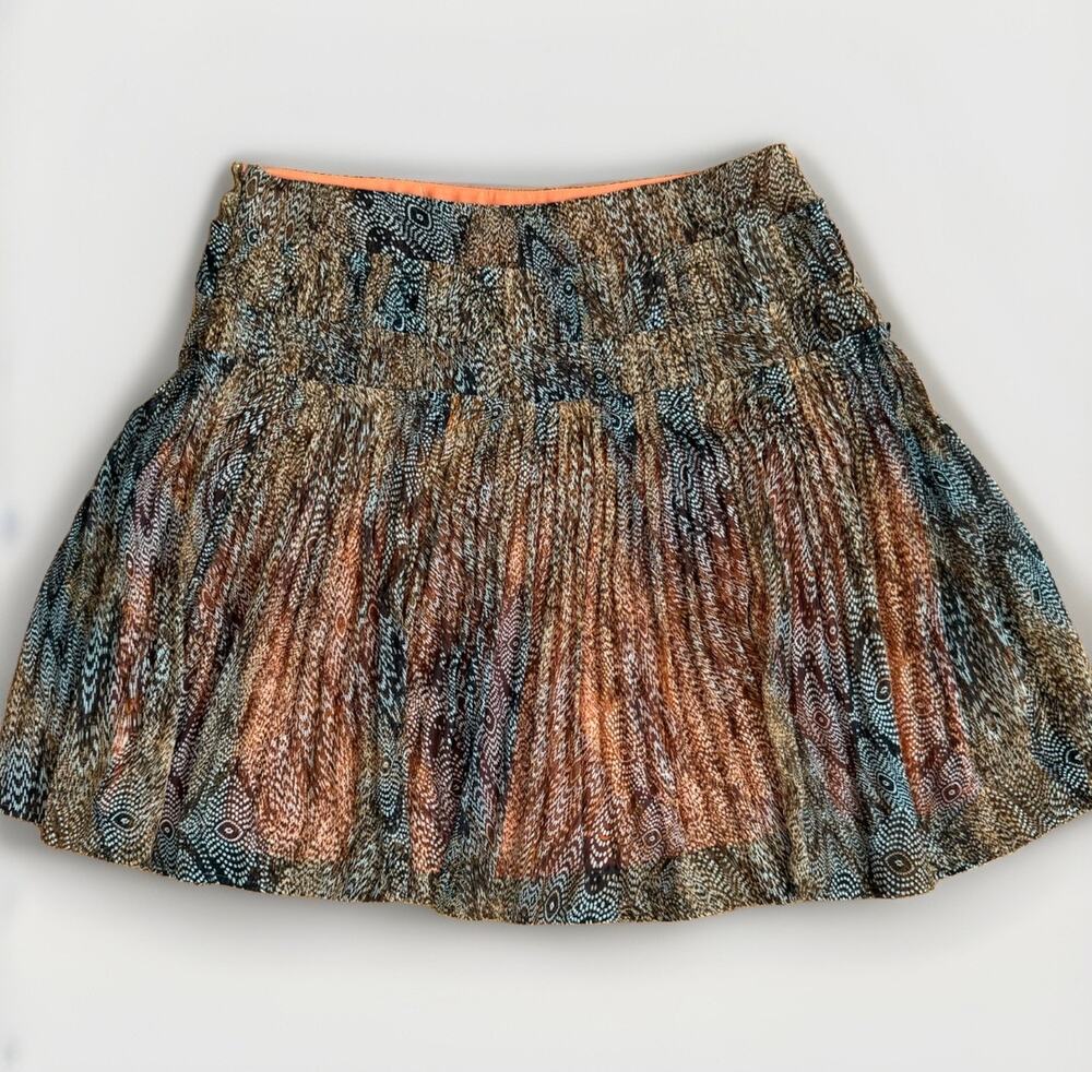 Peruvian Connection Tiered Ruffle Skirt Women’s 12 Brown Boho Printed Knee